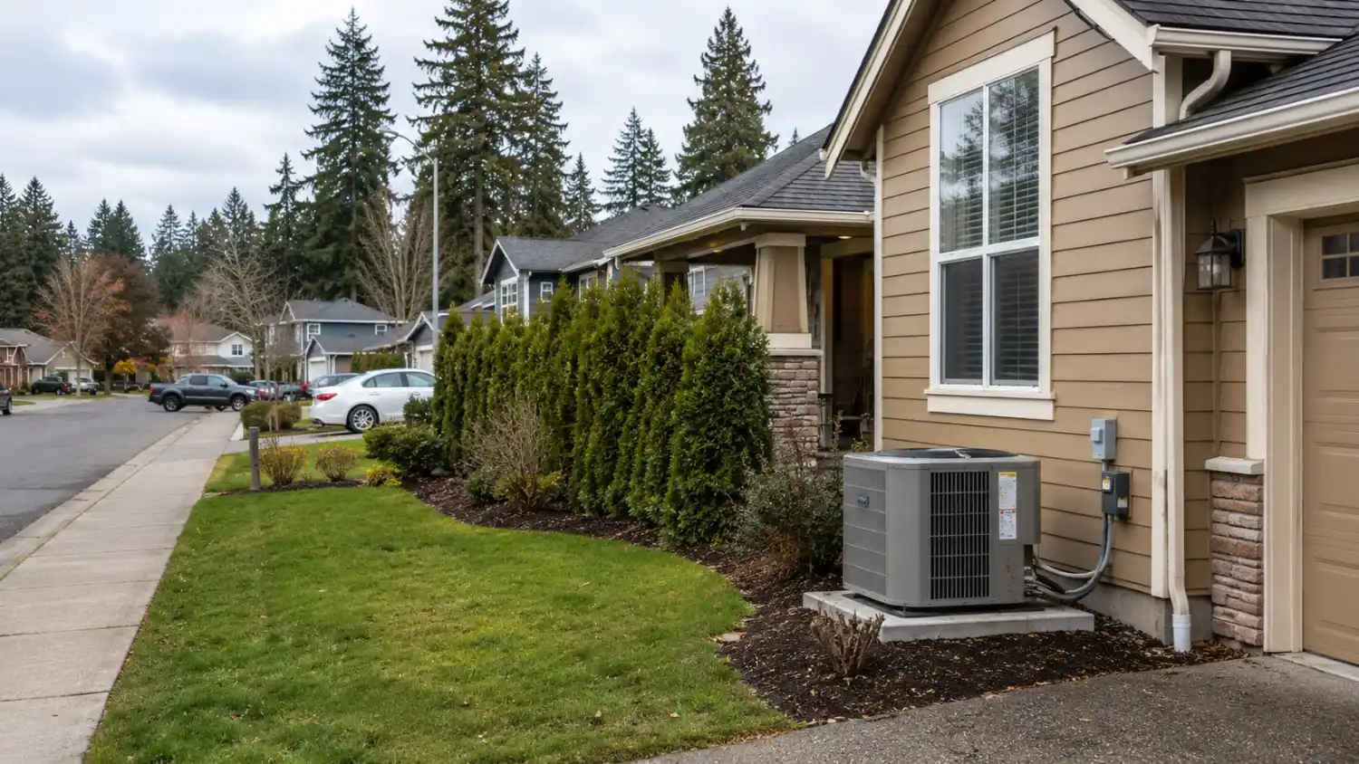 HVAC condenser installed beside a Graham, WA home