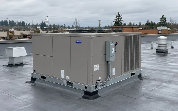Packaged rooftop HVAC unit on a commercial building in Pierce County, WA