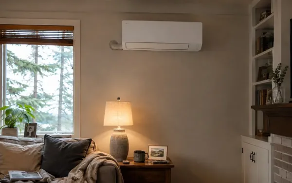 Wall-mounted ductless mini-split indoor head in a Puyallup, WA living room