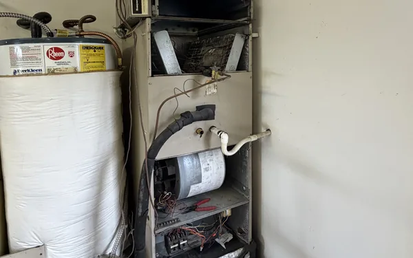 Lennox electric furnace with its panels off during a furnace repair in Pierce County, WA