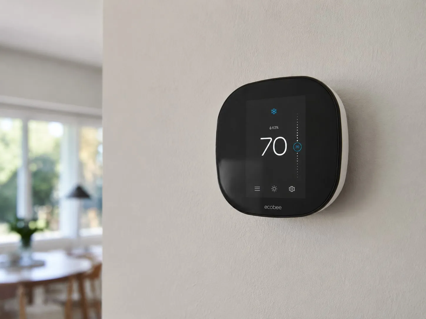 ecobee smart thermostat mounted on the wall of a Pierce County, WA home